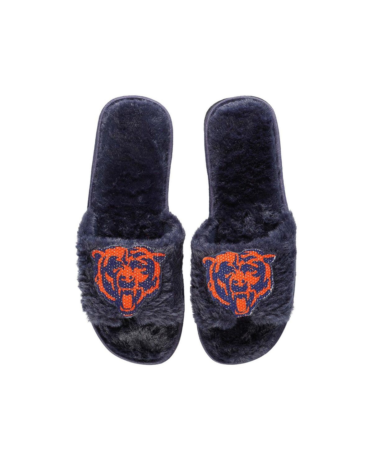 Women's Foco Navy Chicago Bears Rhinestone Fuzzy Slippers - Navy