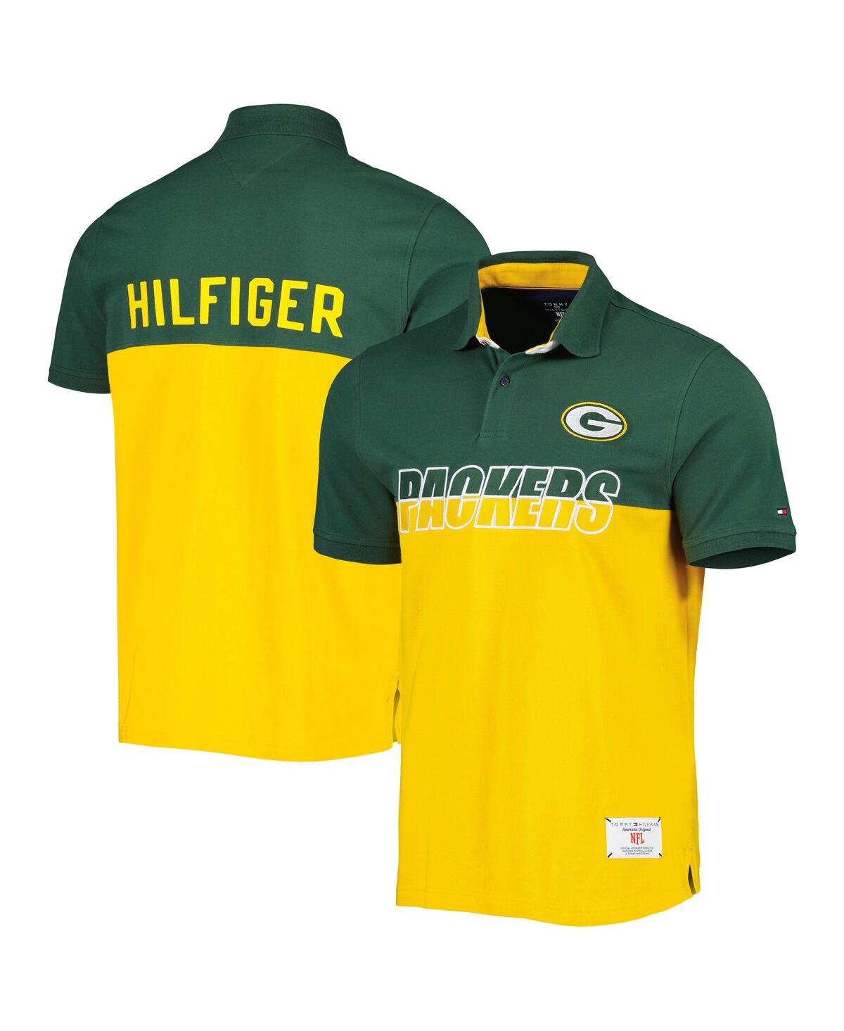Shop Tommy Hilfiger Men's  Gold, Green Green Bay Packers Color Block Polo Shirt In Gold,green