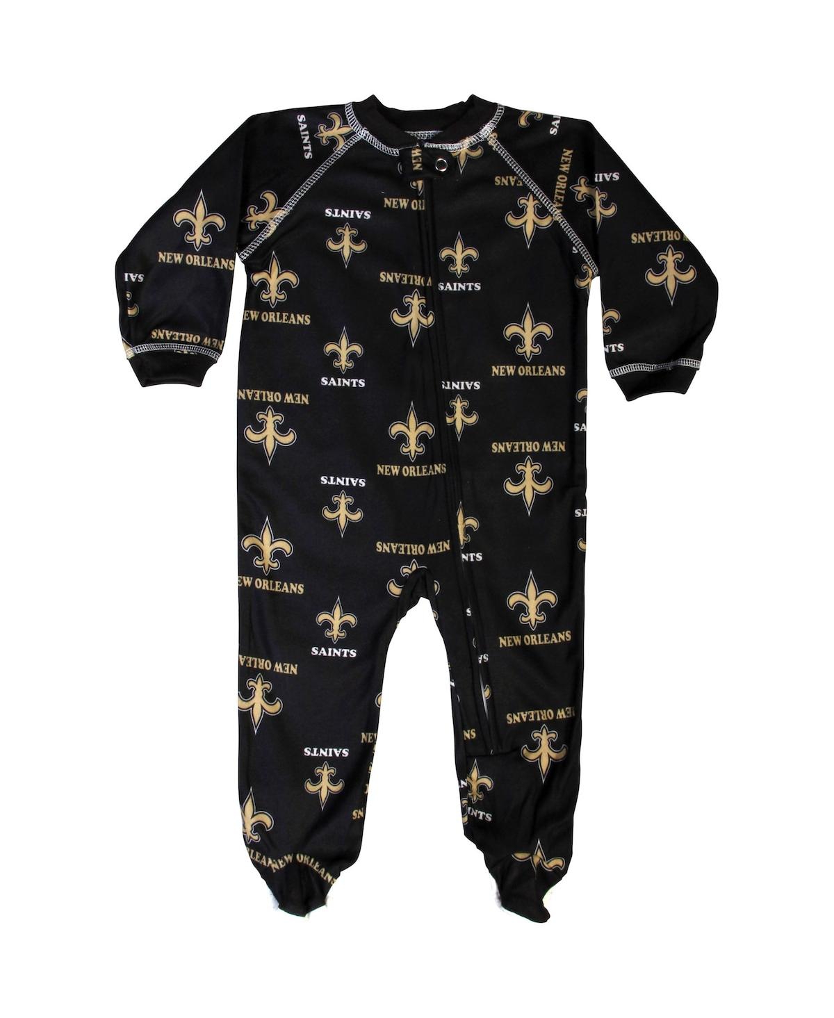 Outerstuff New Orleans Saints Infant Boys And Girls Piped Raglan Full Zip Coverall In Black