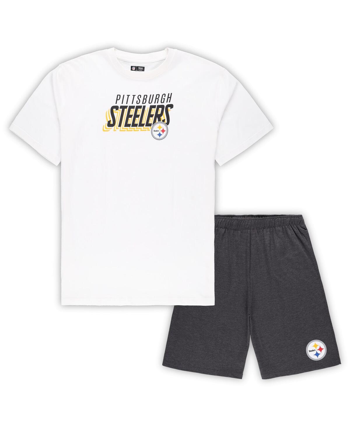 Shop Concepts Sport Men's  White, Charcoal Pittsburgh Steelers Big And Tall T-shirt And Shorts Set In White,charcoal