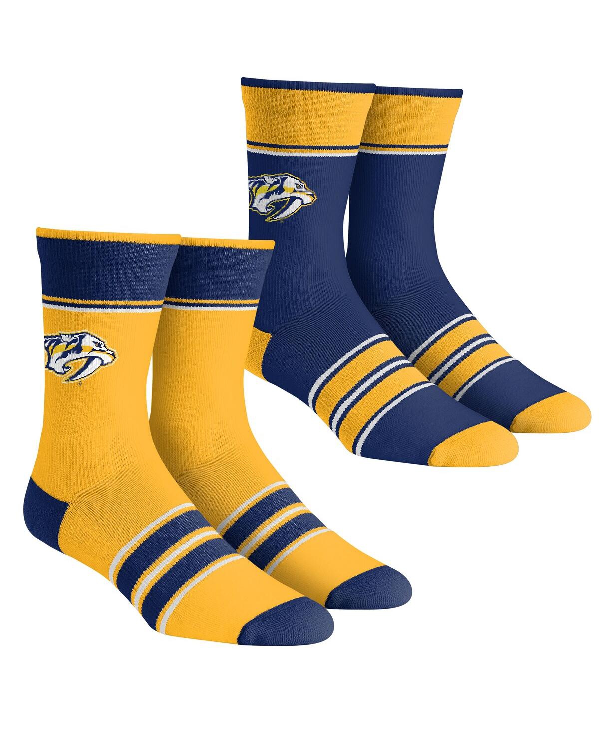Men's and Women's Rock 'Em Socks Nashville Predators Multi-Stripe 2-Pack Team Crew Sock Set - Yellow, Blue