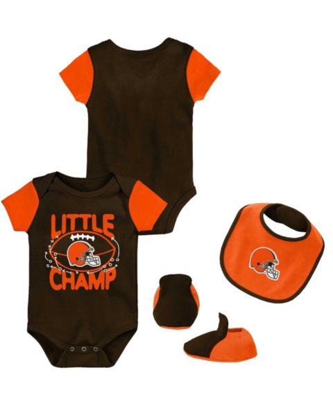 Outerstuff Newborn and Infant Boys and Girls Brown, Orange Cleveland Browns Little Champ Three-Piece Bodysuit Bib and Booties Set