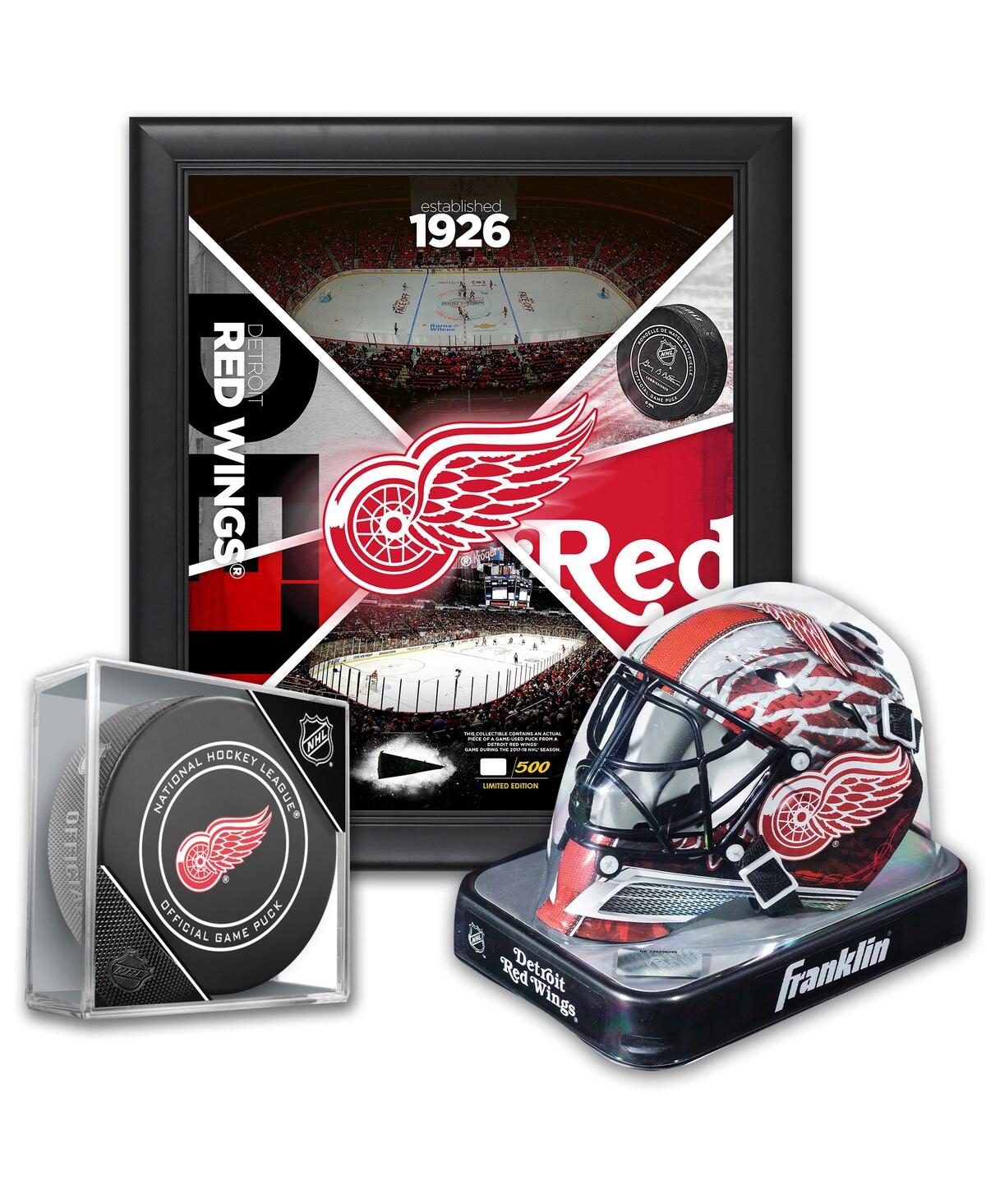 Detroit Red Wings Ultimate Fan Collectibles Bundle - Includes Team Impact 15" x 17" Frame Mini Goalie Mask and Official Game Puck - Multi