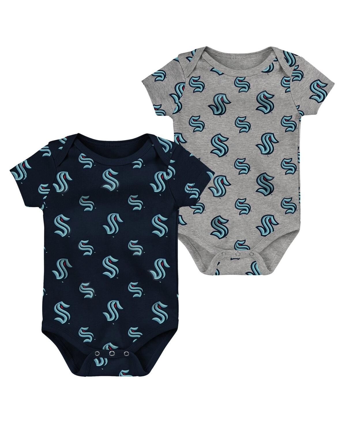 Shop Outerstuff Newborn And Infant Boys And Girls Deep Sea Blue, Gray Seattle Kraken Two-pack Double Up Bodysuit Set In Deep Sea Blue,gray
