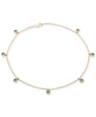 Macy's - Lab-Grown Emerald Dangle Bezel Ankle Bracelet (1/5 ct. t.w.) in 14k Gold-Plated Sterling Silver