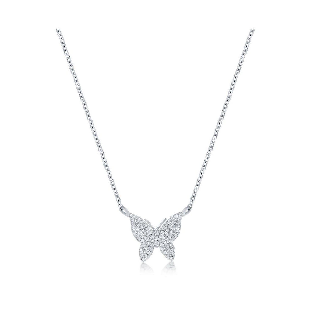 SIMONA BUTTERFLY DIAMOND NECKLACE (0.1 CT. T.W.) - 75 STONES IN STERLING SILVER