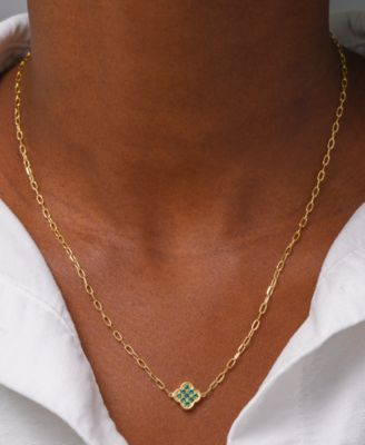Lab-Grown Emerald Clover Pendant Necklace (1/5 ct. t.w.) in 14k Gold-Plated Sterling Silver, 16" + 2" extender