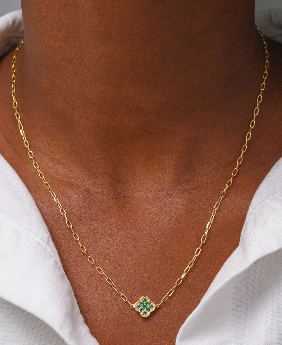 Lab-Grown Emerald Clover Pendant Necklace (1/5 ct. t.w.) in 14k Gold-Plated Sterling Silver, 16" + 2" extender
