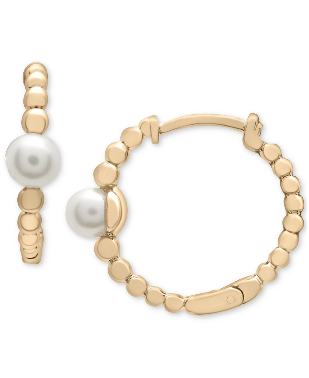 Macy's Cultured Freshwater Pearl (4mm) Beaded Small Hoop Earrings In 14k Gold-plated Sterling Silver, 0.625
