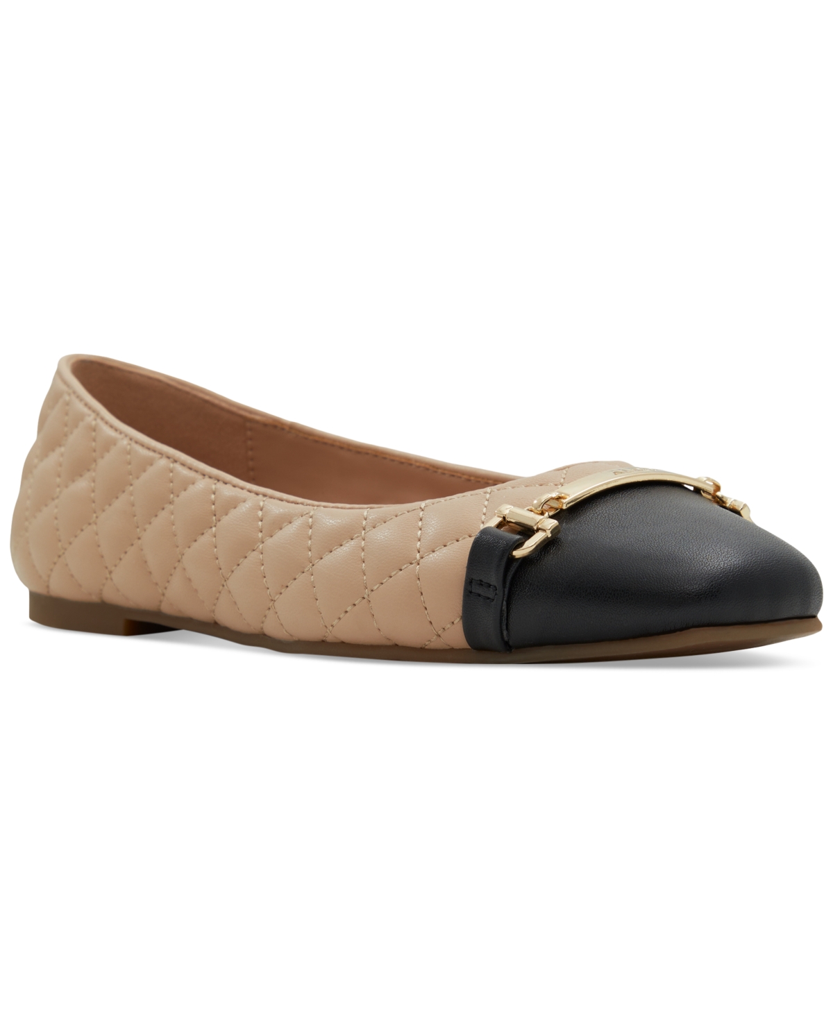Women's Leanne Quilted Hardware Slip-On Flats - Beige/Black Leather