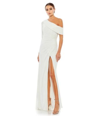 Mac Duggal Women's Ieena Ruched Jersey Drop Shoulder Foldover Gown - Macy's