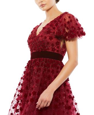 Women's Embellished Butterfly Sleeve Velvet Hem Midi Dress