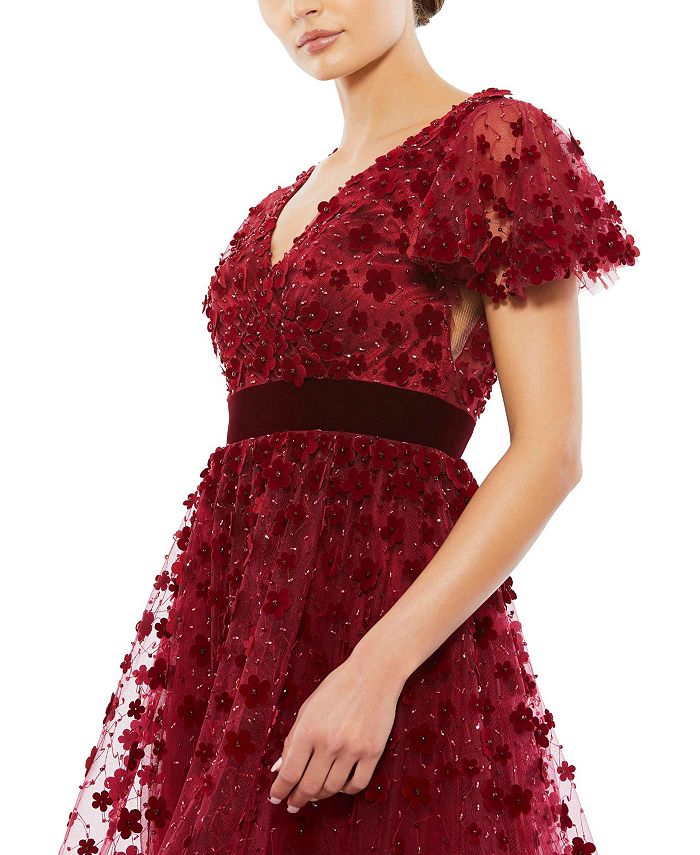 Mac Duggal Women's Embellished Butterfly Sleeve Velvet Hem Midi Dress ...