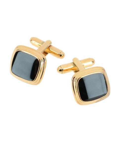 Мужские запонки TRAFALGAR Black Lacquer Cushion Cufflinks, цвет: Золотой