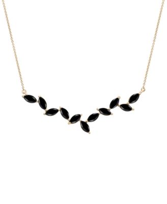 Macy's - Onyx Marquise 17" Collar Necklace in 14k Gold-Plated Sterling Silver