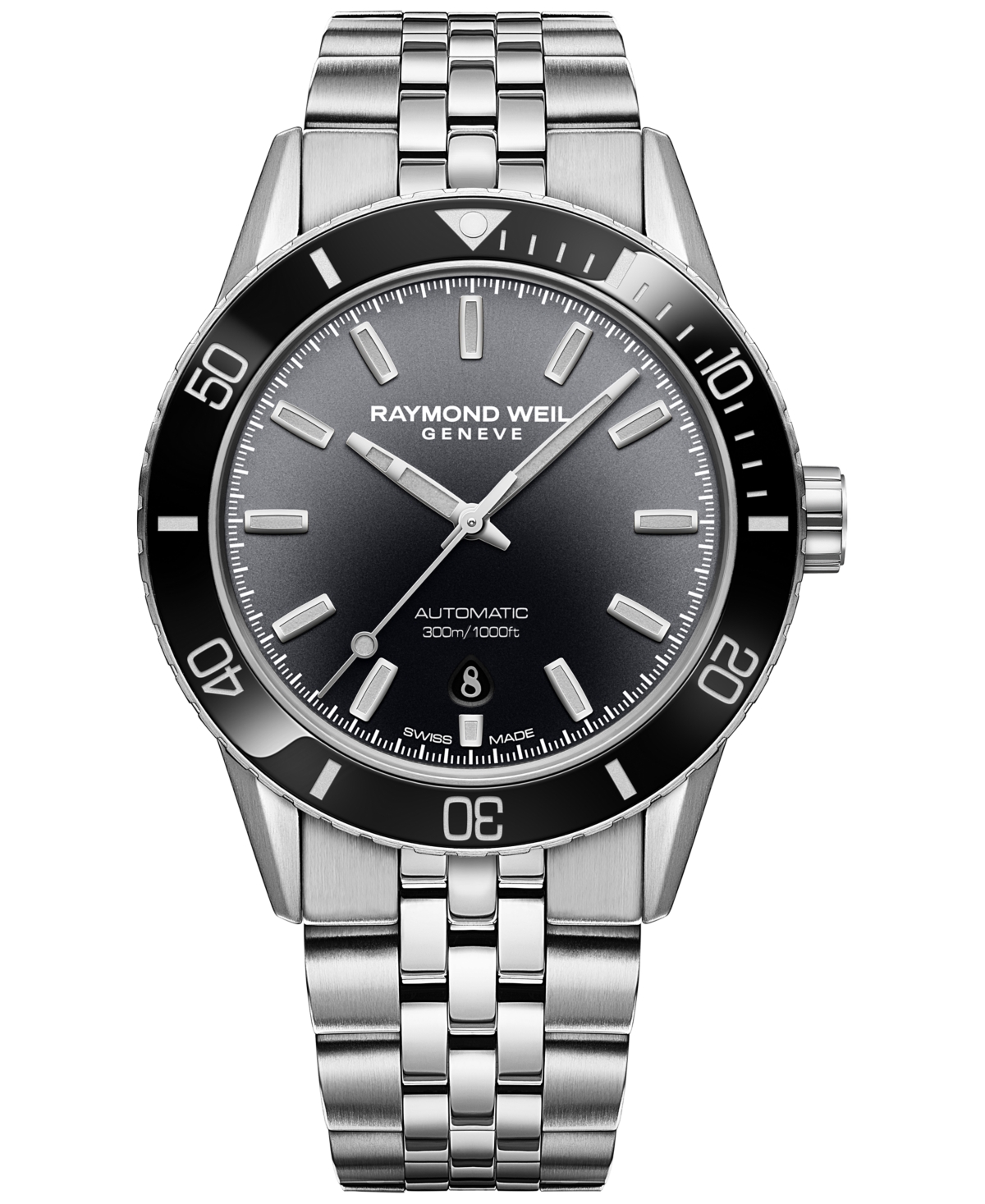 Raymond Weil Men's Swiss Automatic Freelancer Diver Stainless Steel Bracelet Watch 43mm In Black
