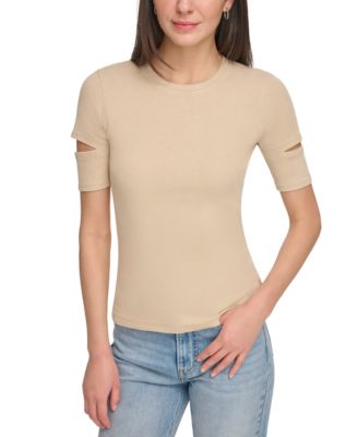 DKNY Jeans - Women's Cutout Short-Sleeve Rib-Knit Top