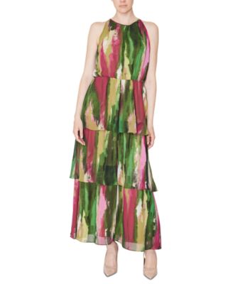 Donna Ricco - Women's Printed Sleeveless Tiered Maxi Dress
