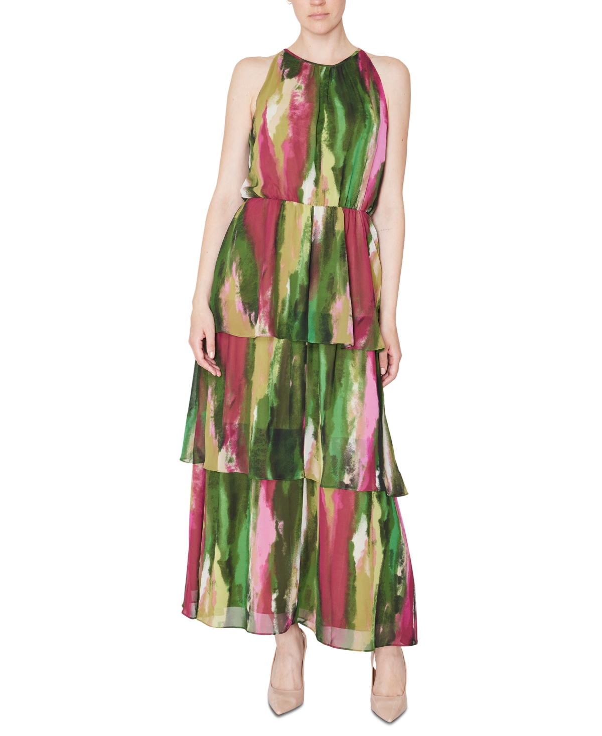 Women's Printed Sleeveless Tiered Maxi Dress - Multi