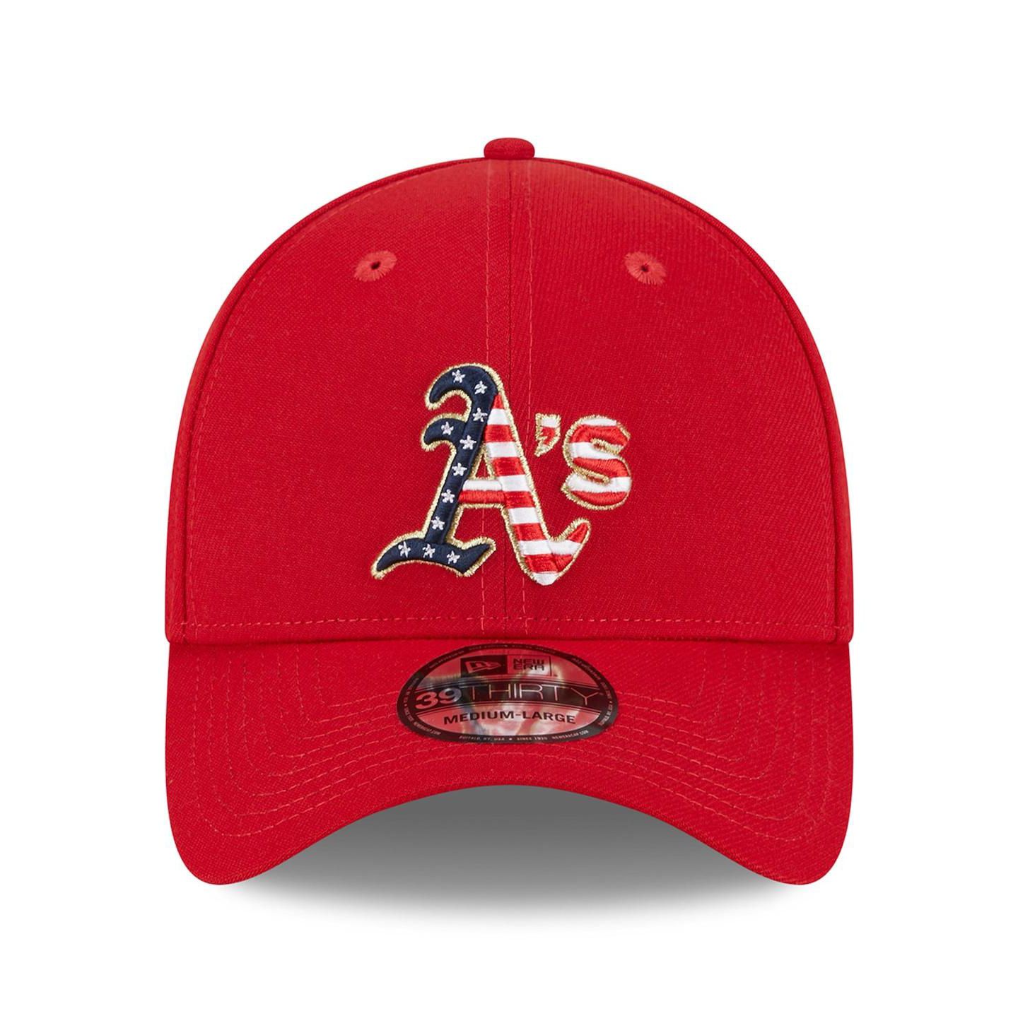 Мужской головной убор New Era Red Oakland Athletics 2023 Fourth of July 39THIRTY Flex Fit Hat — фото 4