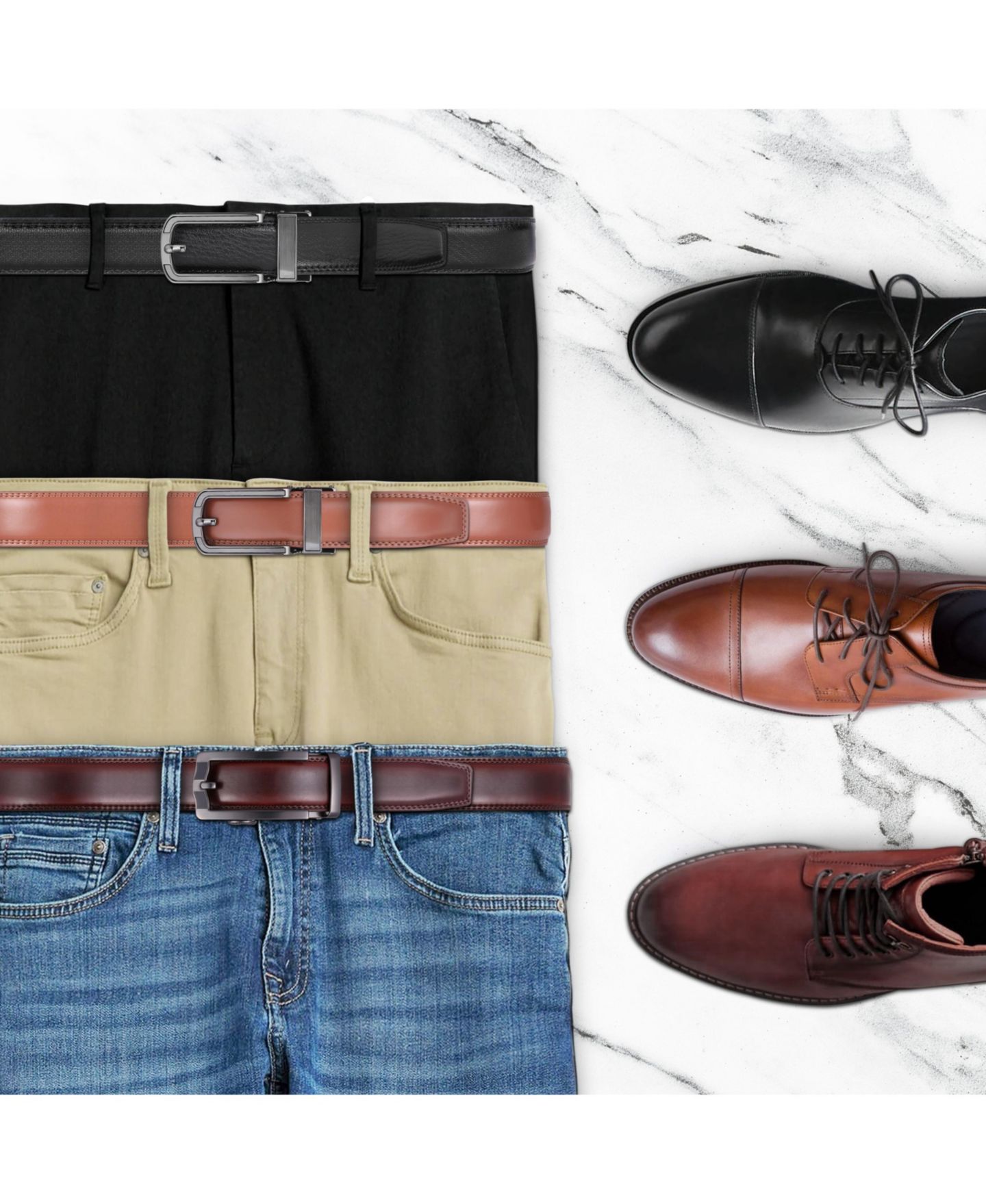 Мужские ремни Mio Marino Refined Ore Leather 2 Pack Linxx Ratchet Belt — фото 3