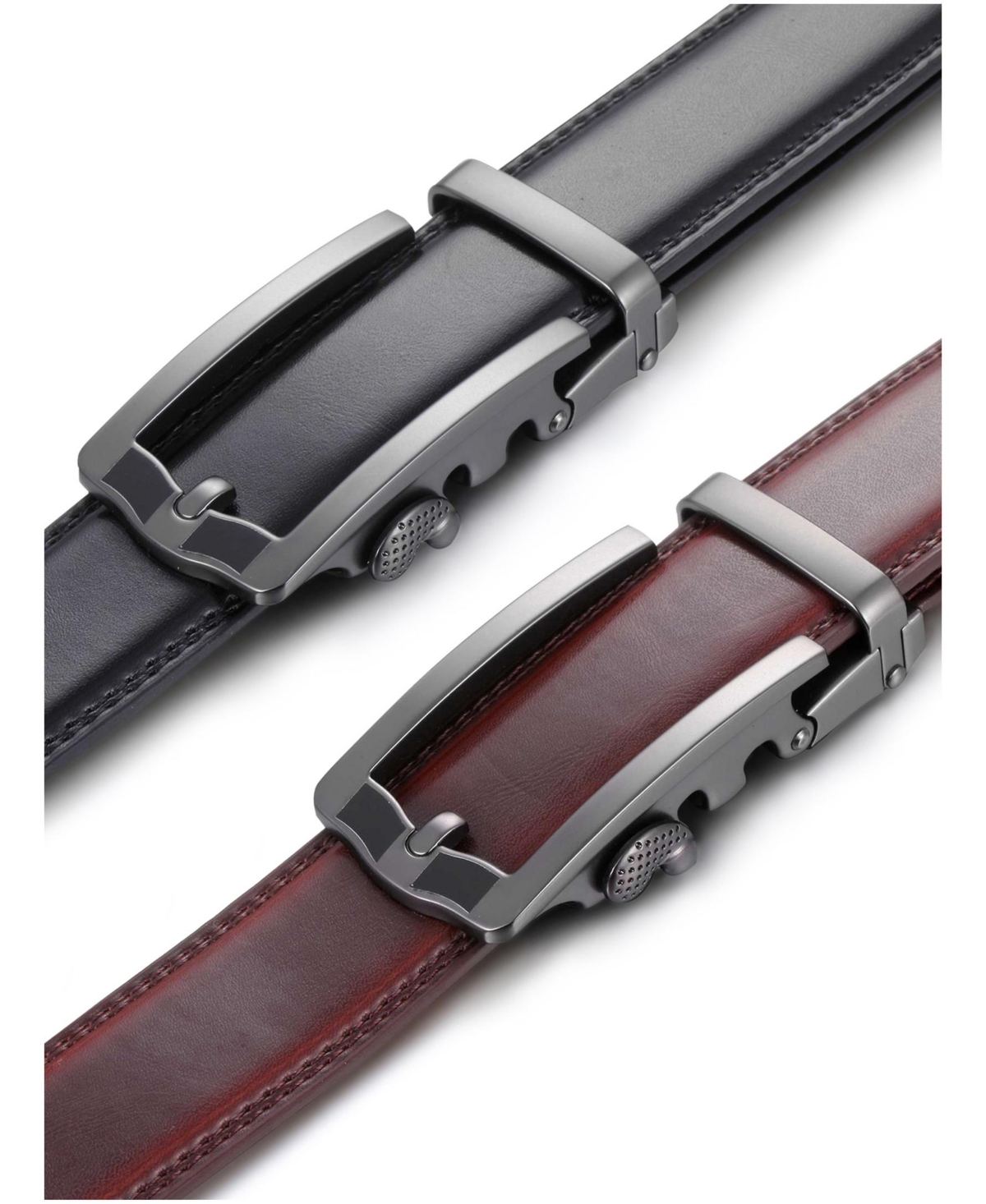 Men's Robust Metal Leather 2 Pack Ratchet Belt - Black  mahogany