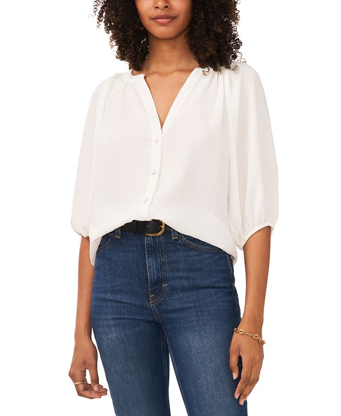 Vince Camuto Womens V Neck Balloon Sleeve Button Top Macys