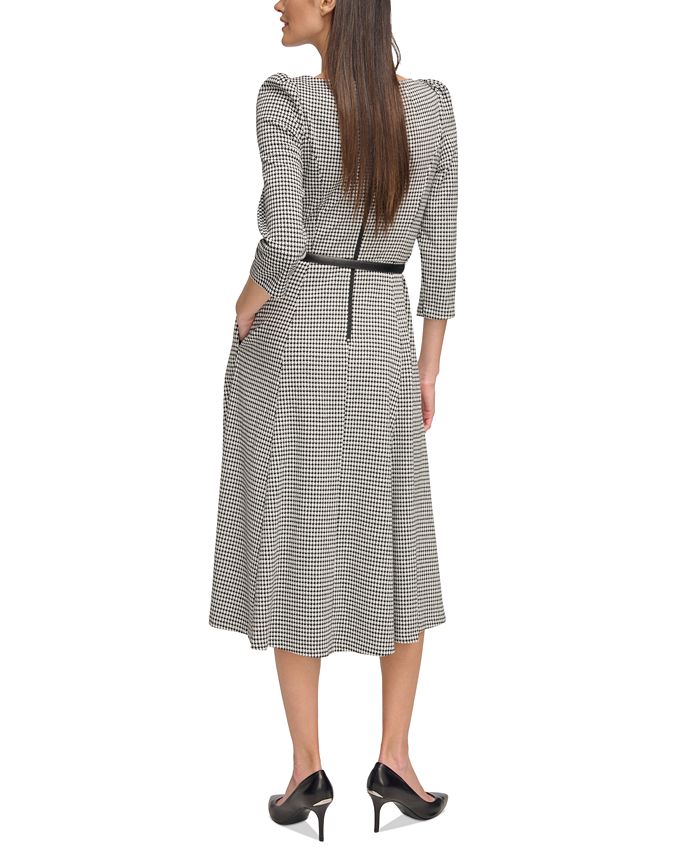 Calvin Klein Women's Houndstooth Belted A-Line Dress - Macy's
