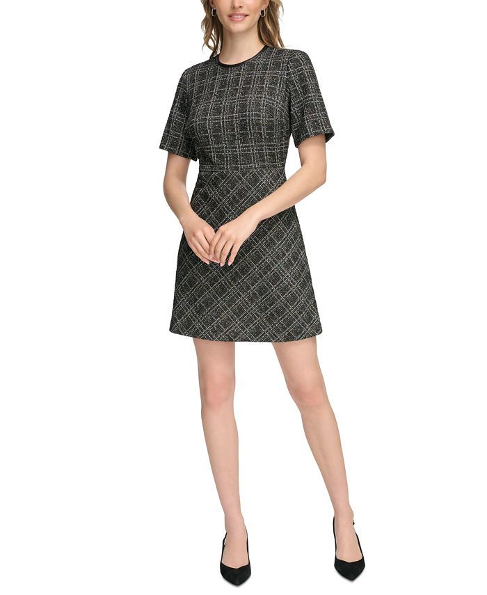 Calvin Klein Women's Tweed Short-Sleeve A-Line Dress - Macy's