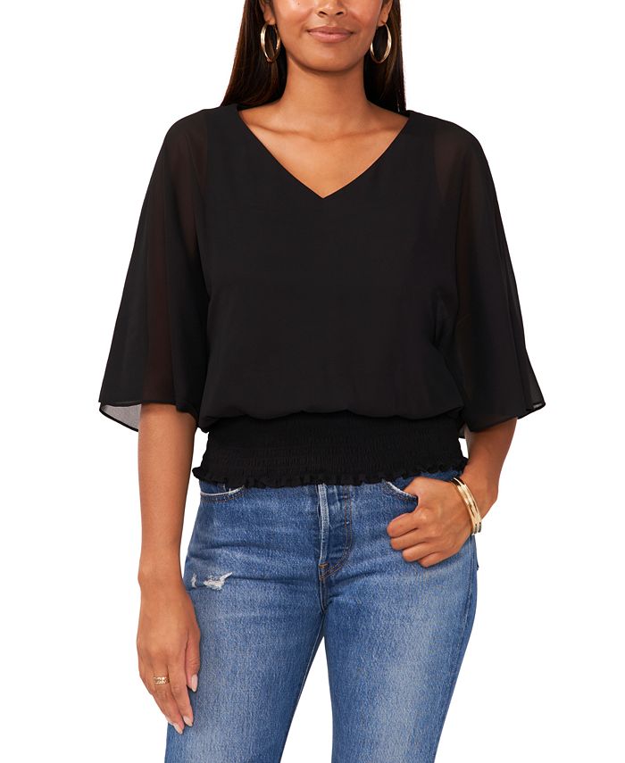 Butterfly Vneck Crop Smocked Back Waist main image 1