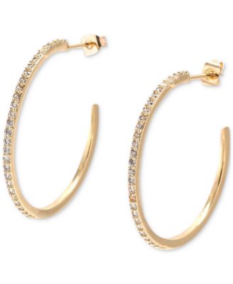 18k Gold-Plated Medium Pav&eacute; C-Hoop Earrings, 1.18" 