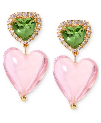 Heymaeve - 18k Gold-Plated Mixed Color Cubic Zirconia Heart Drop Earrings