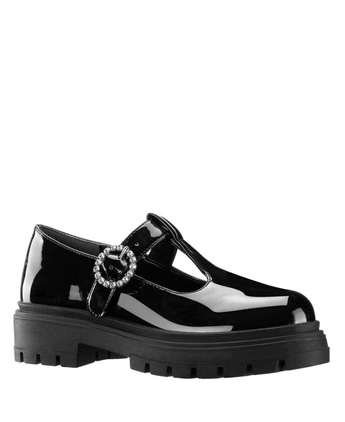 Shop Nina Little Girls Stassi Rhinestone Buckle T-strap Mary Jane Shoe In Black