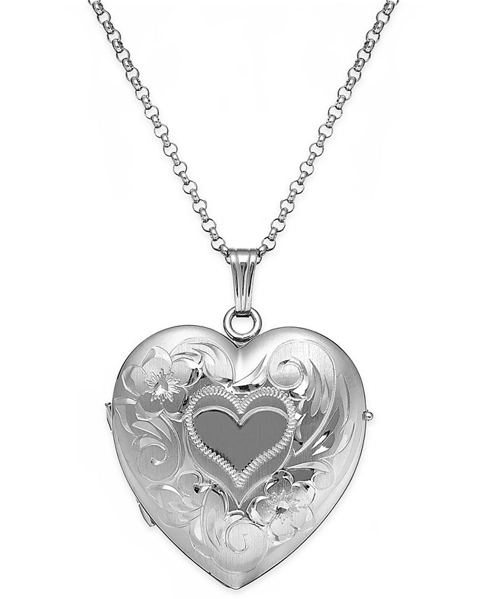Macy's Embossed Four-Picture Heart Locket in Sterling Silver - Macy's
