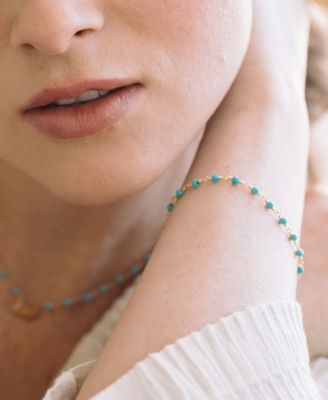 "14k Gold" Key Turquoise Bead Bracelet