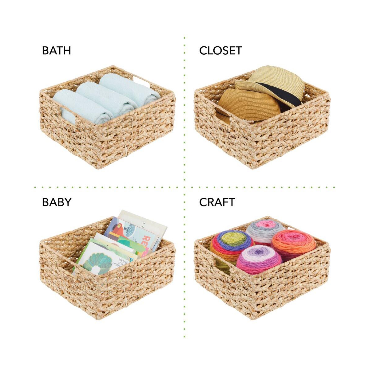 mDesign Hyacinth Braided Woven Pantry Bin Basket, Handles, - 6 Pack,Tan - Natural