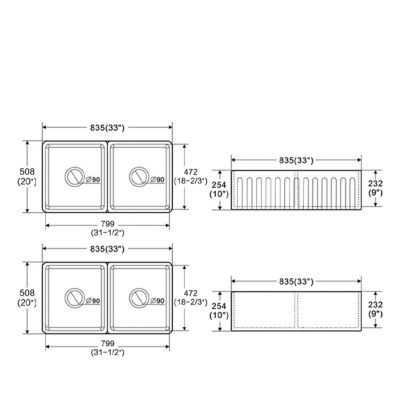 Streamdale Fireclay Double Basin Farmhouse Kitchen Sink (33"L x 20"W)