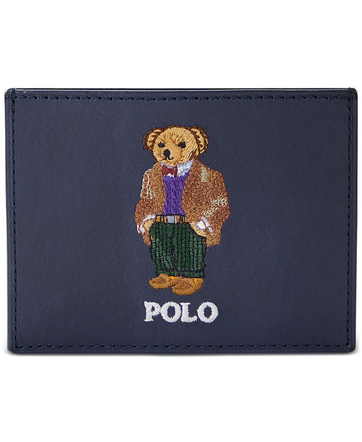 Polo Ralph Lauren Men's Polo Bear Leather Card Case In Newport Navy
