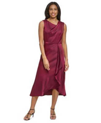 DKNY - Women's Sleeveless Asymmetric Faux-Wrap Midi Dress