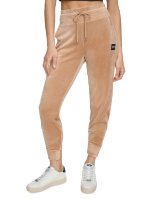 DKNY SPORT Platinum Velour Track Jogger Pantalones de chándal, White, XL De Las Mujeres