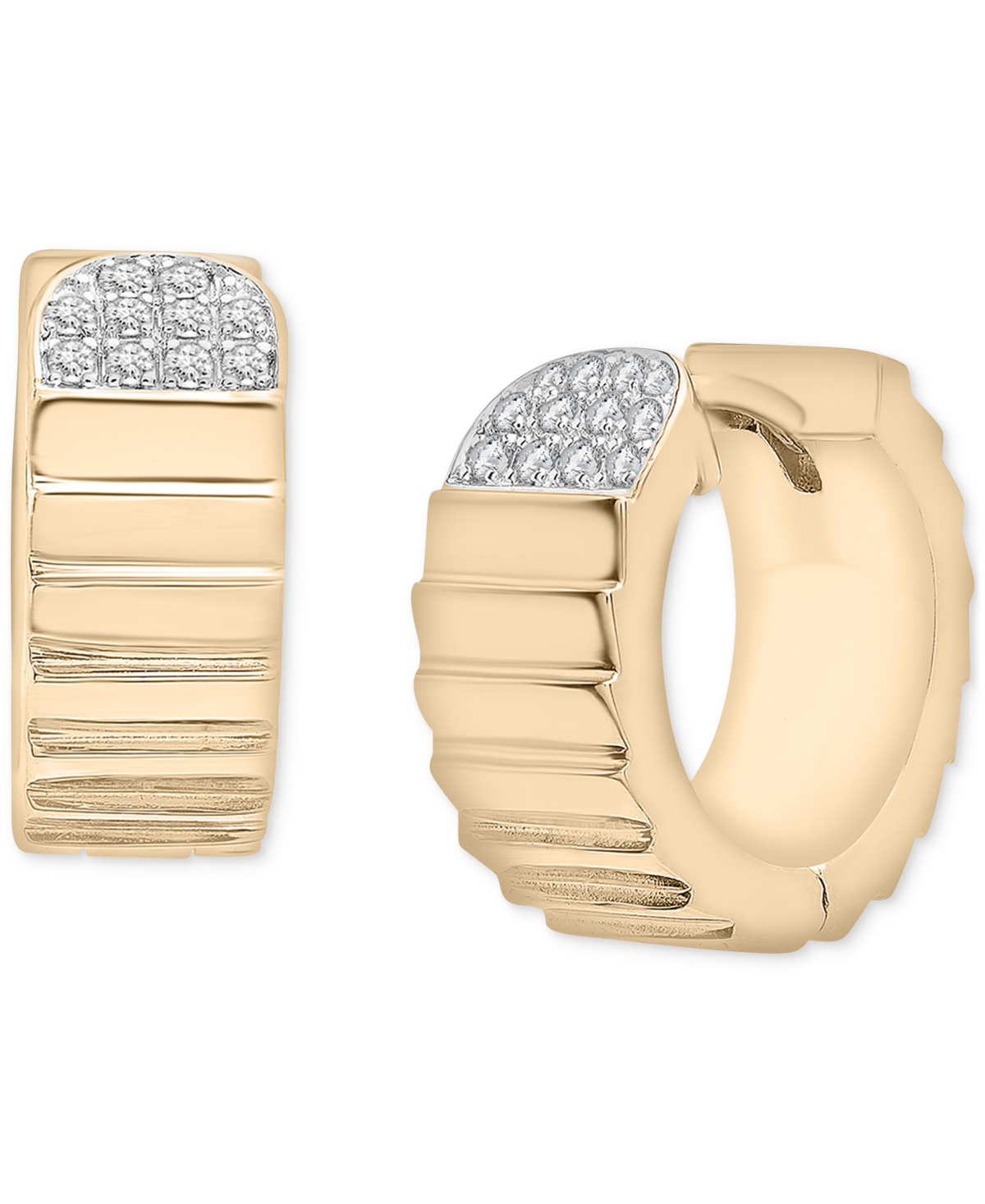 Diamond Cluster Textured Small Huggie Hoop Earrings (1/10 ct. t.w.) in Gold Vermeil, Created for Macy's - Gold Vermeil