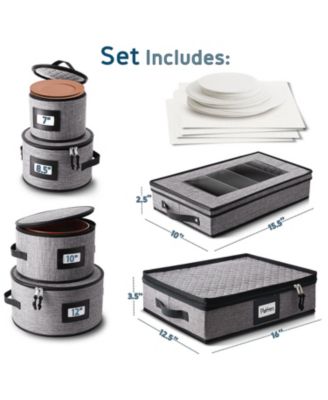 6 Piece Hard Shell Fine China Plates, Platters and Silverware Storage Set - Holds a 12 Serving Set