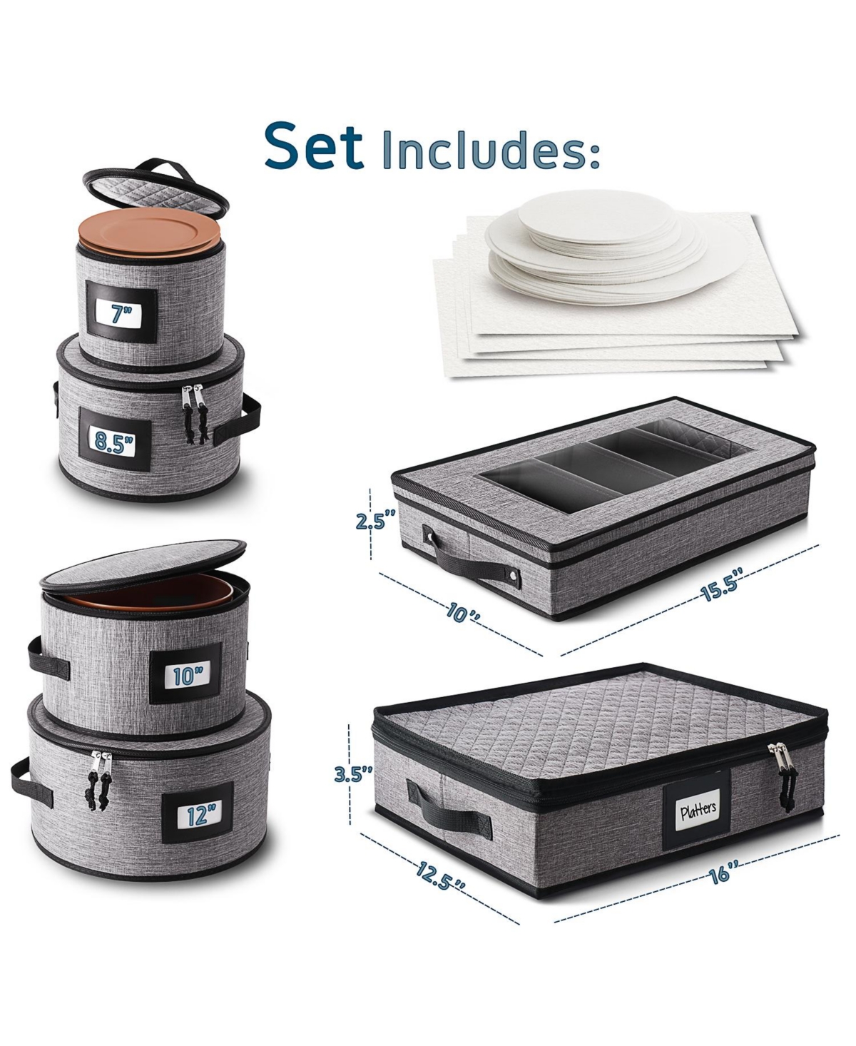 6 Piece Hard Shell Fine China Plates, Platters and Silverware Storage Set - Holds a 12 Serving Set