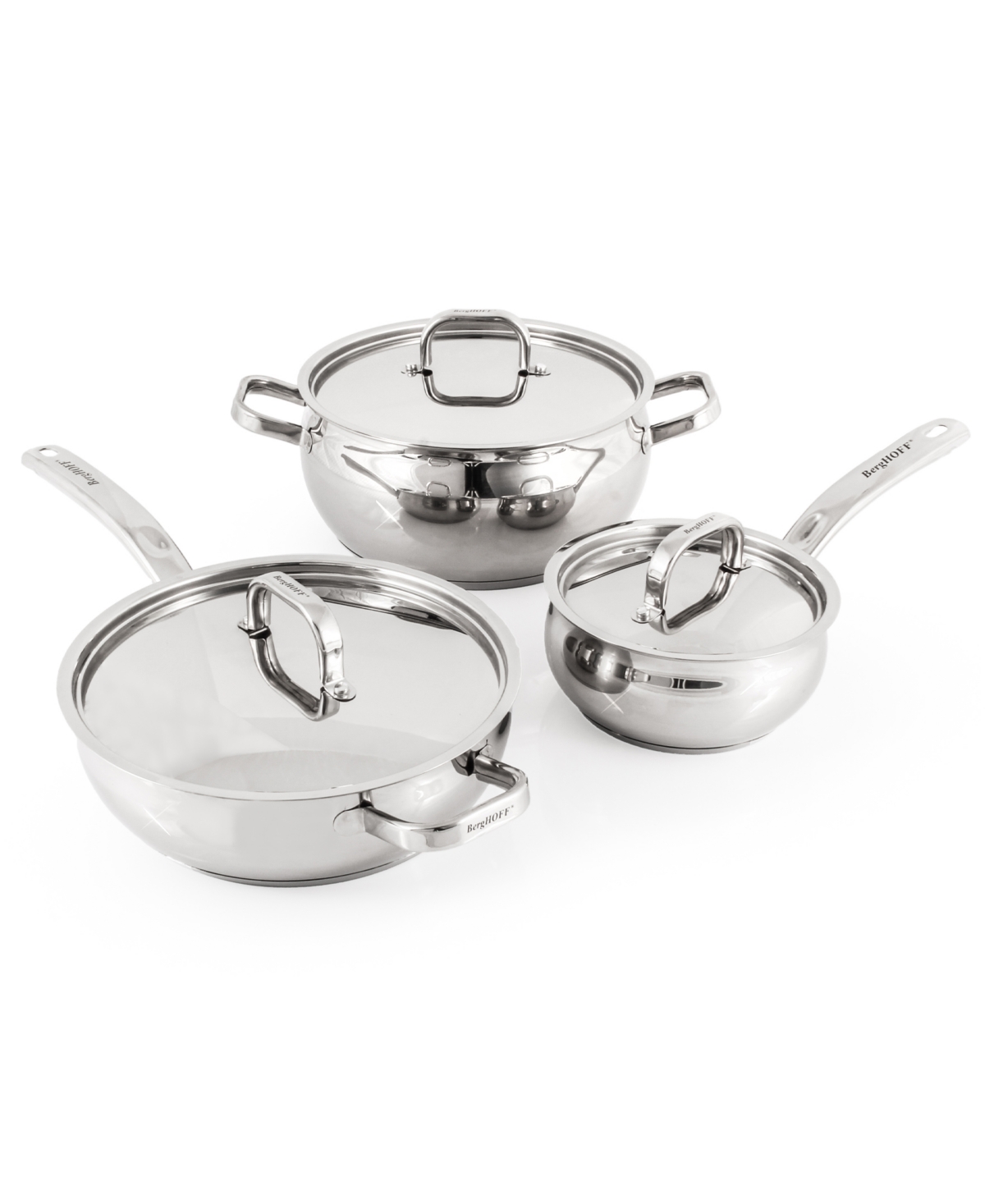 BergHOFF Belly Shape 6pc 18/10 Stainless Steel Cookware Set with Ss Lids