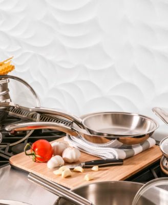 Belly Shape 3pc 18/10 Stainless Steel Fry Pan & Skillet Cookware Set with Glass Lid