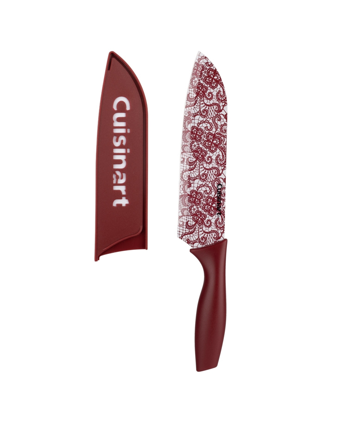 Cuisinart Stainless Steel 10 Piece Printed Cutlery Burgundy Lace Set - Burgundy  White