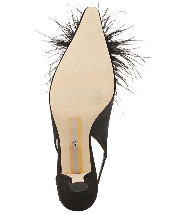 Escarpins Slingbacks Noirs Satin Avec Plume - Marque Max Studio - Taille 7.5 M - Occasion
