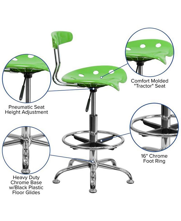 Flash furniture vibrant black and chrome drafting stool with tractor seat clearance