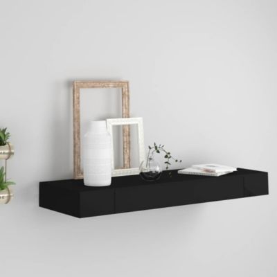 Floating Wall Shelf with Drawer Black 31.5"x9.8"x3.1"