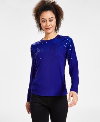 Women's Long-Sleeve Sequin Top, Created for Macy's
